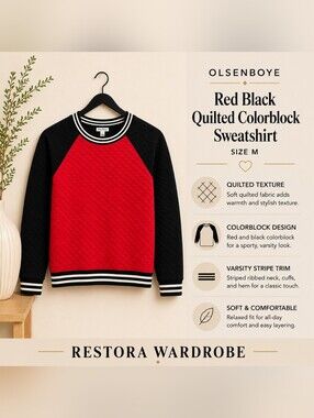 Olsenboye Quilted Sweatshirt Medium Pink Black Colorblock Varsity Style Top